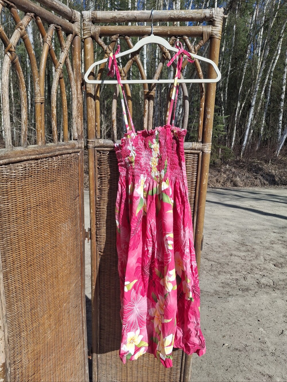 Girls' Pink Floral Sundress with Tie Straps